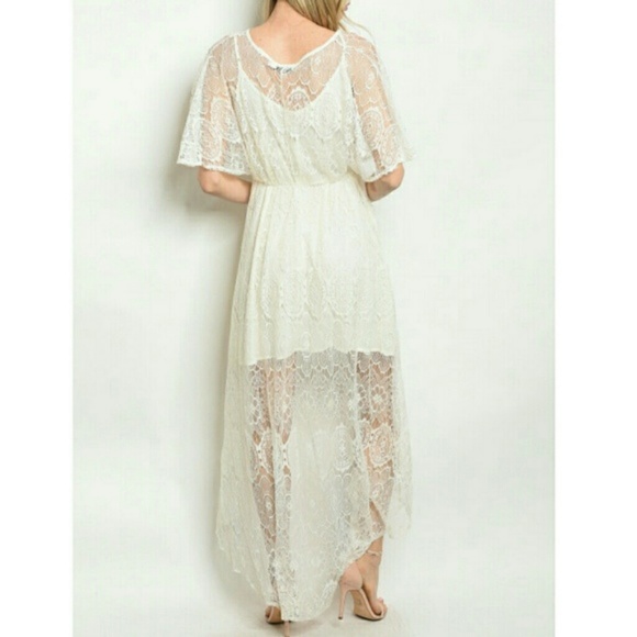 White lace high-low v neck dress - Picture 2 of 4